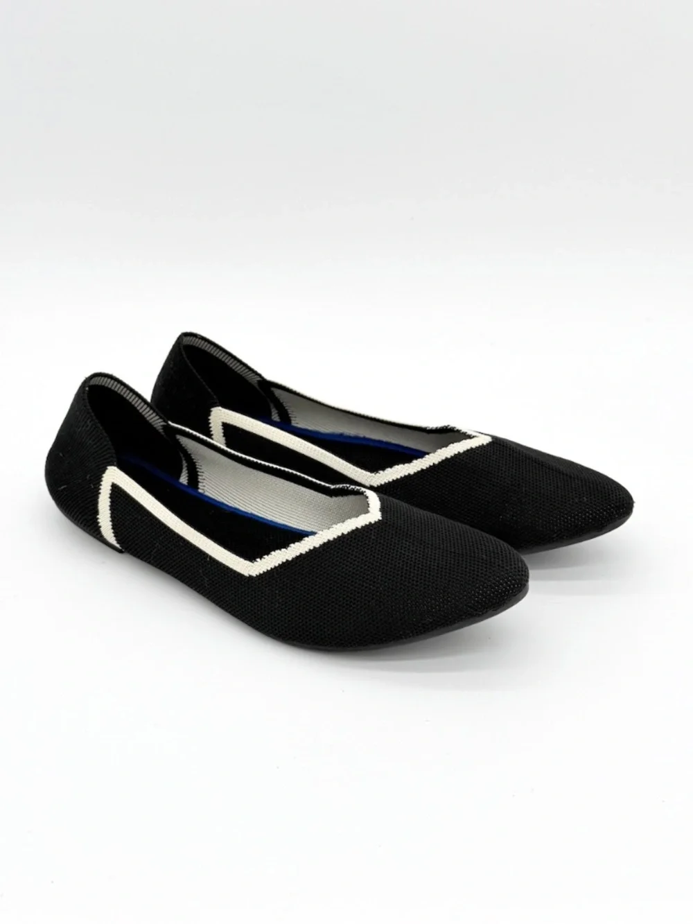 Womens Black White V Cut Pointed Toe Knit Ballet Flats Comfortable Shoes Size 40